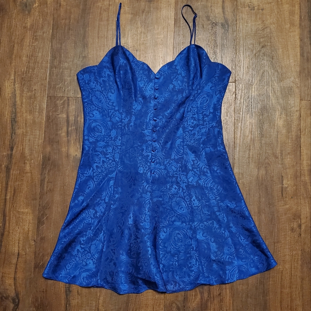 Vintage 1980's Victoria's Secret L Blue Mini Slip Dress